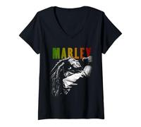 Femme Laveur à vibrations Bob Marley Rastaman T-Shirt avec Col en V