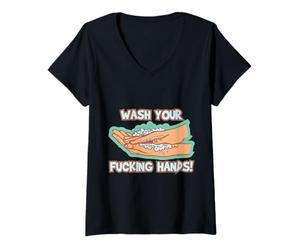 Femme Lavez-Vous Les Mains, Bordel ! Gentle Reminder avec de l'eau et du Savon T-Shirt avec Col en V