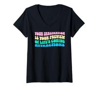 Femme Law of Attraction Manifesting Spiritual Growth Retro Wavy T-Shirt avec Col en V