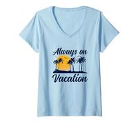 Femme Lazy Always on Vacation Conception Graphique d'une île Tropicale T-Shirt avec Col en V