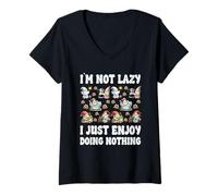 Femme Lazy Dad Gnomes I`m Not Lazy I Just Enjoy Doing Nothing T-Shirt avec Col en V