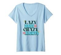 Femme Lazy Days Crazy Nights (déclaration de Vacances) T-Shirt avec Col en V