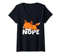 Femme Lazy Fox Nope Not Today Mignon Renard Roux Qui Dort T-Shirt avec Col en V