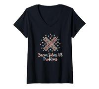 Femme Le Bacon résout Tous Les problèmes de Cuisine du Petit-déjeuner T-Shirt avec Col en V