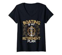 Femme Le Bateau est Mon Plan de Retraite Capitaine de Bateau à Moteur T-Shirt avec Col en V
