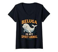 Femme Le béluga est Mon Animal Spirituel, Un Mignon Amoureux des Baleines T-Shirt avec Col en V