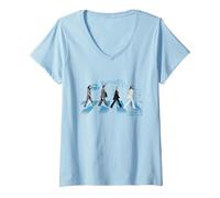 Femme Le Blues de Rue des Beatles Abbey Road T-Shirt avec Col en V, Bleu Céleste, M