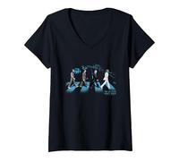Femme Le Blues de Rue des Beatles Abbey Road T-Shirt avec Col en V, Noir, M