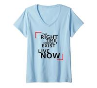 Femme Le Bon Moment. Motivation, état d'esprit, Concentration, Citation. T-Shirt avec Col en V