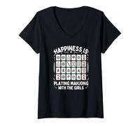 Femme Le Bonheur, C'est de Jouer au Mahjong avec Les Filles T-Shirt avec Col en V