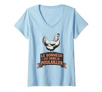 Femme Le Bonheur est dans Le poulailler Humour Poules et Ferme T-Shirt avec Col en V
