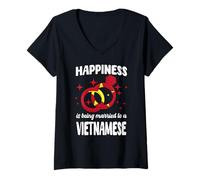 Femme Le Bonheur est d'être marié à Un Mariage vietnamien au Vietnam T-Shirt avec Col en V