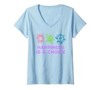 Femme Le bonheur est un choix - Positivité monstre mignon et optimiste T-Shirt avec Col en V