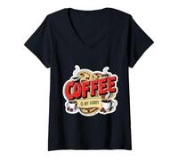 Femme Le café est Mon Amant de Passe-Temps passionné de Grains T-Shirt avec Col en V