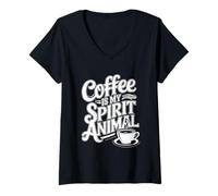 Femme Le café est Mon Animal Spirituel T-Shirt avec Col en V
