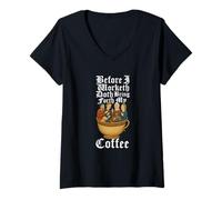 Femme Le café médiéval, Avant Que Je ne Travaille, Fait naître Mon café T-Shirt avec Col en V