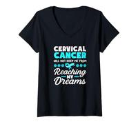 Femme Le Cancer du col de l'utérus ne m'empêchera Pas d'atteindre Mes rêves T-Shirt avec Col en V