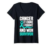Femme Le Cancer est arrivé, J'Ai combattu et J'Ai gagné T-Shirt avec Col en V