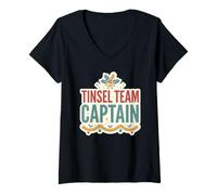 Femme Le Capitaine de l'équipe Tinsel, Responsable des fêtes, Encourage l'esprit de Noël T-Shirt avec Col en V