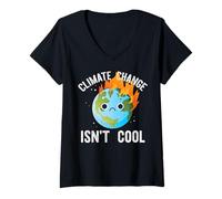 Femme Le Changement Climatique n'est Pas Cool Sad Earth on Fire Meme T-Shirt avec Col en V