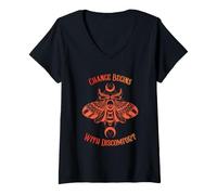 Femme Le Changement Commence par l'inconfort Death Moth Grunge Alternative T-Shirt avec Col en V
