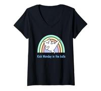 Femme Le Chat Arc-en-Ciel de Kick Monday in The Balls T-Shirt avec Col en V