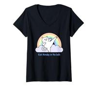 Femme Le Chat Arc-en-Ciel de Kick Monday in The Balls T-Shirt avec Col en V