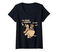 Femme Le Chef La Vraie Cheffe humour père fille famille duo compli T-Shirt avec Col en V