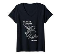 Femme Le Chef La Vraie Cheffe humour père fille famille duo compli T-Shirt avec Col en V