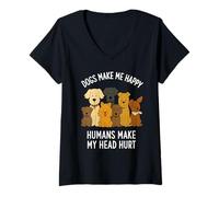 Femme Le Chien Rend Heureux Les Humains me Font Mal à la tête Les Amoureux des Animaux T-Shirt avec Col en V