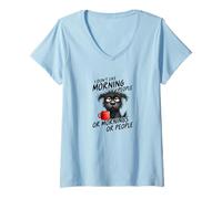 Femme Le Chiot privé de Sommeil n'aime Pas Les Matins ou Les Gens, Chien fatigué T-Shirt avec Col en V