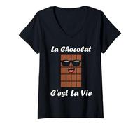 Femme Le chocolat c'est la vie humour tablette de chocolat T-Shirt avec Col en V