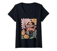 Femme Le Christ chrétien rétro Boho est Le Roi de la Croix, Jésus Religieux T-Shirt avec Col en V