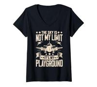 Femme Le Ciel n'est Pas ma Limite, C'est Mon Terrain de Jeu T-Shirt avec Col en V