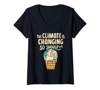 Femme Le Climat Change Aussi devrions-Nous, réchauffement Climatique T-Shirt avec Col en V