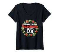 Femme Le Coaching pédagogique est ma Confiture Teacher Coach Strawberry T-Shirt avec Col en V