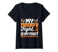 Femme Le Combat de Mon ami est Mon Combat - Leucémie T-Shirt avec Col en V