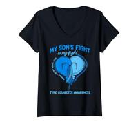 Femme Le Combat de Mon Fils est Mon Combat Mois de Sensibilisation au diabète de Type 1 T-Shirt avec Col en V