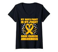 Femme Le Combat de Mon père est Le Mien : Sensibilisation au Cancer des os T-Shirt avec Col en V