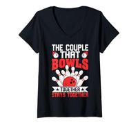 Femme Le Couple Qui Joue au Bowling Ensemble Reste Ensemble T-Shirt avec Col en V
