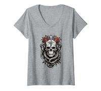 Femme Le crâne avec des Serpents T-Shirt avec Col en V
