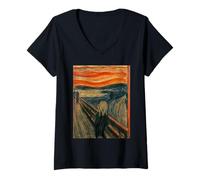 Femme Le cri d'Edvard Expressionnisme Munch Art T-Shirt avec Col en V