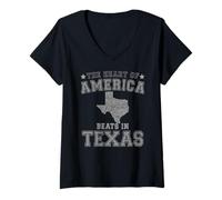 Femme Le cœur de l'Amérique Bat dans l'État américain du Texas USA T-Shirt avec Col en V