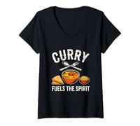 Femme Le Curry alimente l'esprit Un Amateur de Cuisine Indienne drôle et épicé T-Shirt avec Col en V