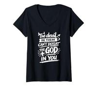 Femme Le Diable en eux ne Peut Pas vaincre Le Dieu en Vous, Christian T-Shirt avec Col en V