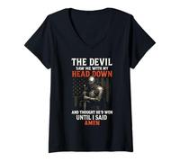 Femme Le diable m'a vu de ma tête et a cru qu'il avait gagné, jusqu'à ce que je dise Amen T-Shirt avec Col en V