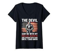 Femme Le diable m'a vu de ma tête et a cru qu'il avait gagné, jusqu'à ce que je dise Amen T-Shirt avec Col en V