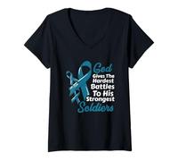 Femme Le Dieu du Cancer de l'Ovarian Donne des Combats Les Plus durs aux Soldats Les Plus forts T-Shirt avec Col en V
