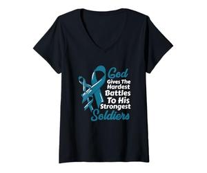 Femme Le Dieu du Cancer de l'Ovarian Donne des Combats Les Plus durs aux Soldats Les Plus forts T-Shirt avec Col en V
