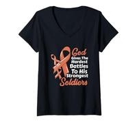 Femme Le Dieu du Cancer de l'utérin Donne des batailles Les Plus dures aux Soldats Les Plus forts T-Shirt avec Col en V